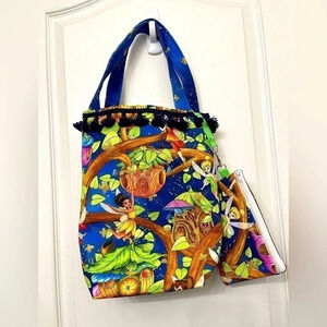 Tinker Bell Fairy Themed Custom Made Purse Tote and Matching Attached Zipper Bag